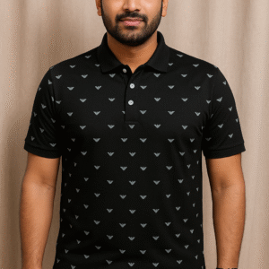 Front Printed Navy Blue Polo - Fine Jersey