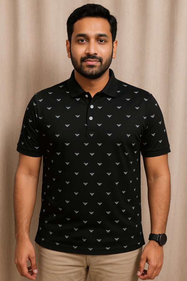 Front Printed Navy Blue Polo - Fine Jersey
