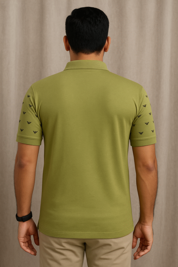 Front Printed Olive Green Polo - Fine Jersey - Image 2