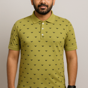 Front Printed Olive Green Polo - Fine Jersey