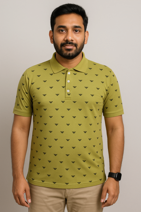 Front Printed Olive Green Polo - Fine Jersey
