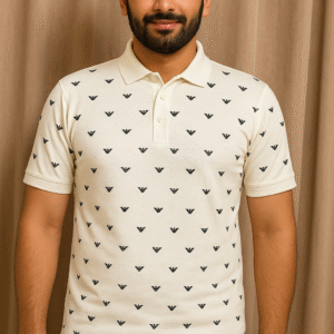 Front Printed White Polo - Fine Jersey