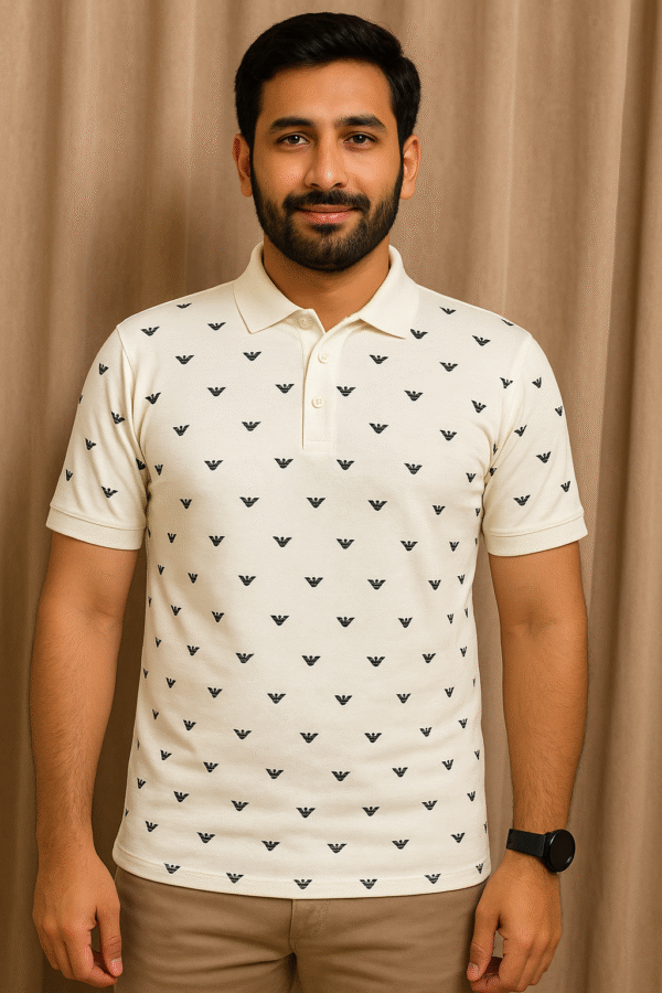 Front Printed White Polo - Fine Jersey
