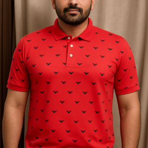 Front Printed Red Polo - Fine Jersey