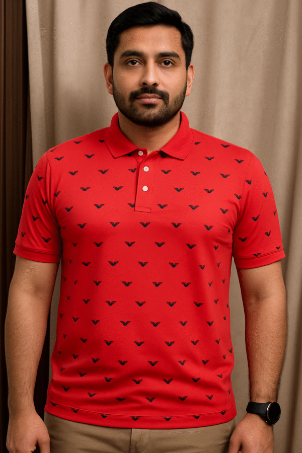 Front Printed Red Polo - Fine Jersey