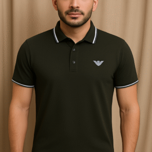 Deep Green Polo With Black Striped On Collar - PK Fabric