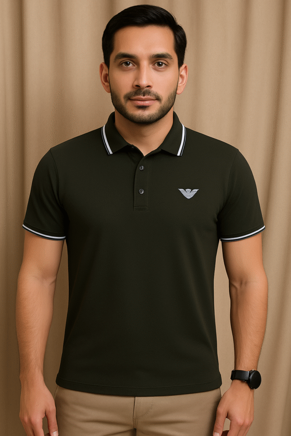 Deep Green Polo With Black Striped On Collar - PK Fabric