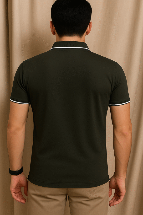 Deep Green Polo With Black Striped On Collar - PK Fabric - Image 2