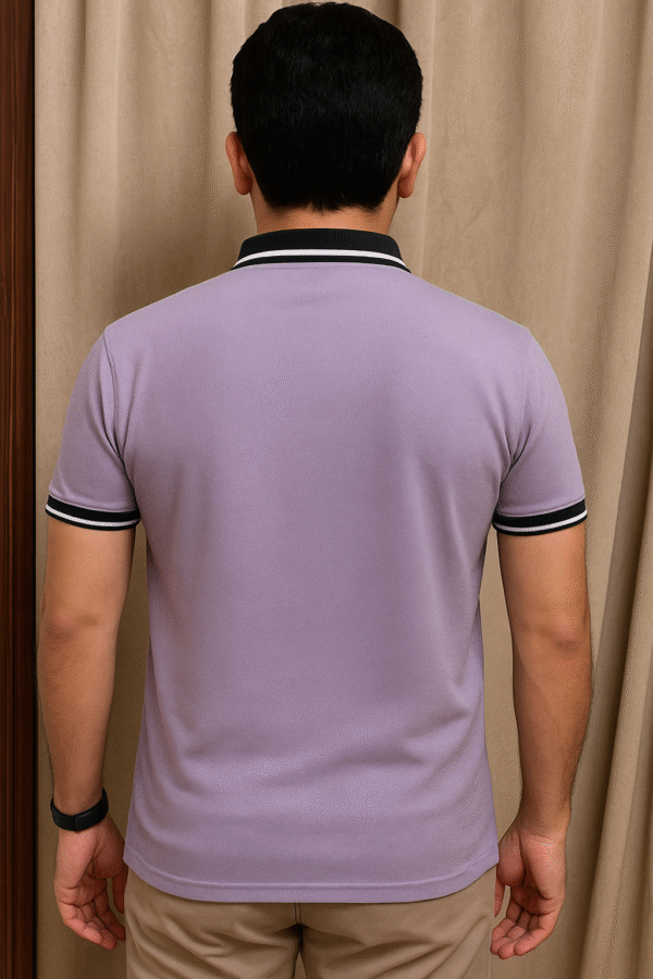 Purple Polo With Black Striped On Collar - PK Fabric - Image 2