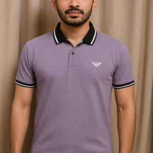 Purple Polo With Black Striped On Collar - PK Fabric