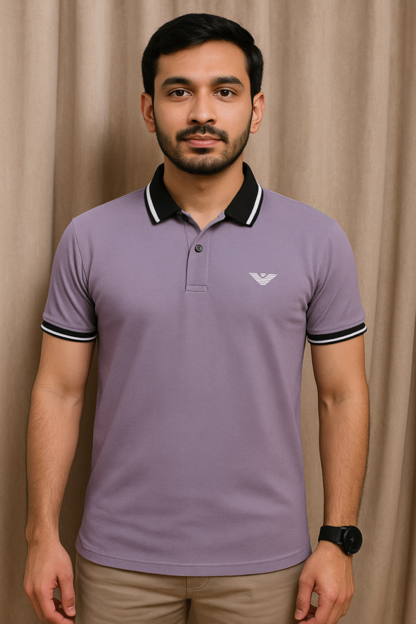 Purple Polo With Black Striped On Collar - PK Fabric