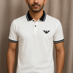 White Polo With Black Striped On Collar - PK Fabric