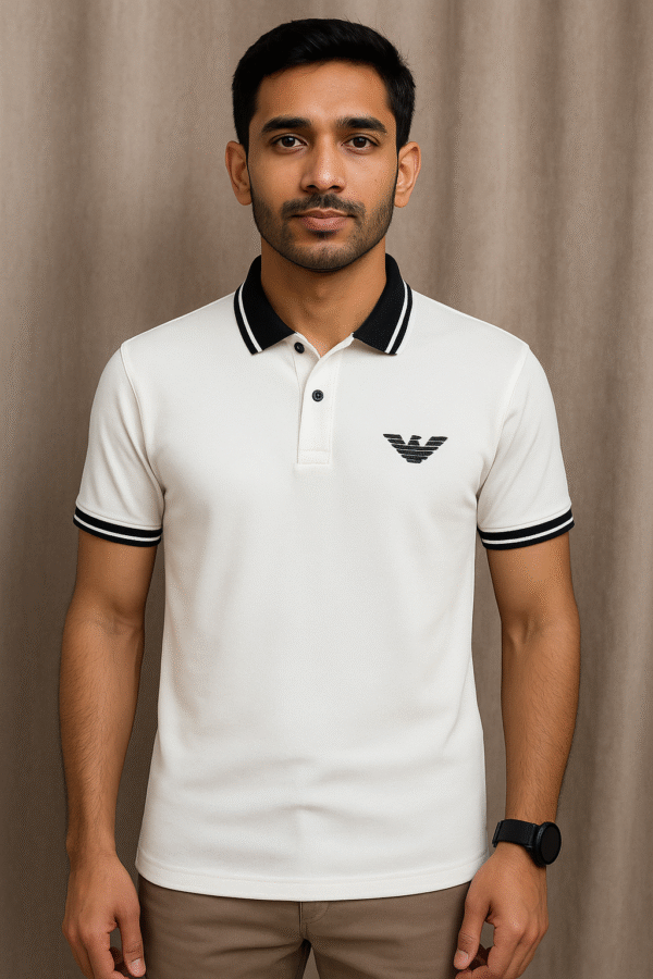 White Polo With Black Striped On Collar - PK Fabric