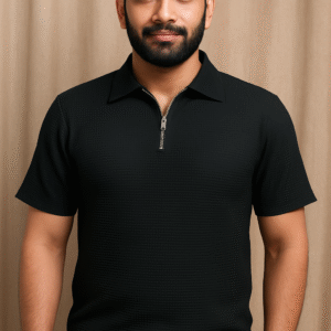 Zipper Black Polo - Piqué Knit