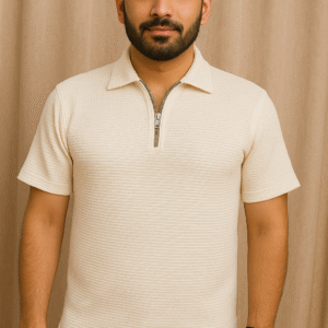 Zipper Creamy White Polo - Piqué Knit